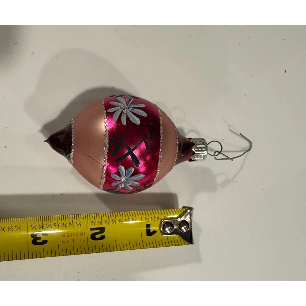 Vintage Pink Mercury Glass Indent Reflector Christmas Ornament Floral 3